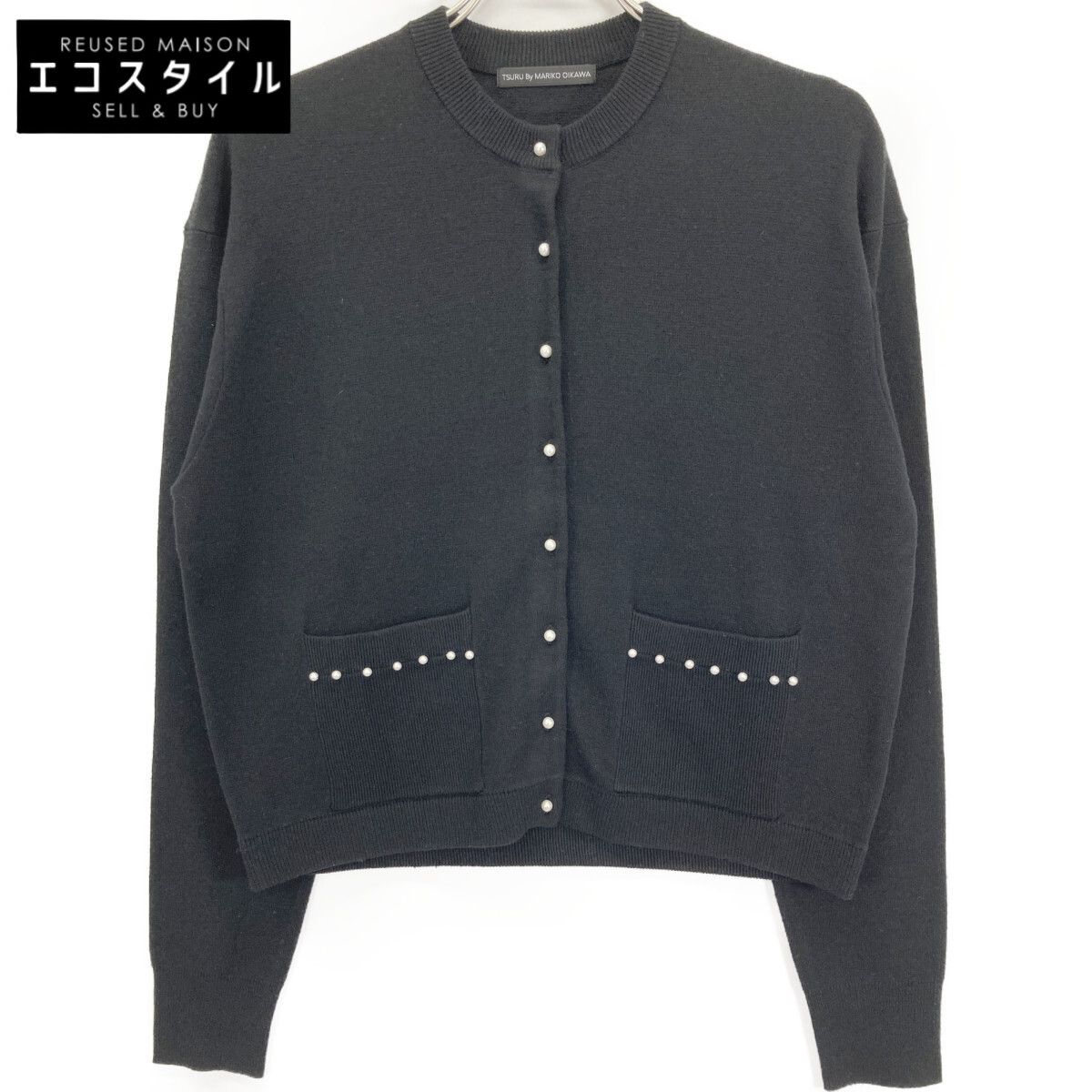 TSURU BY MARIKO OIKAWA ツルバイマリコオイカワ ﾌﾞﾗｯｸ KN 2242150 ﾊﾟｰﾙﾆｯﾄｶｰﾃﾞｨｶﾞﾝ F