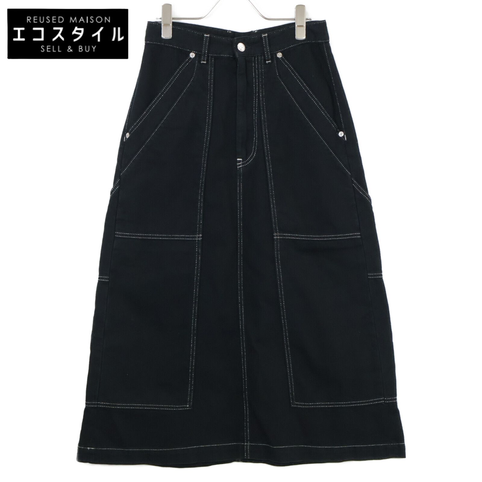 MM 6 エムエムシックス ﾌﾞﾗｯｸ ｽﾃｯﾁﾃﾞﾆﾑｽｶｰﾄ 36