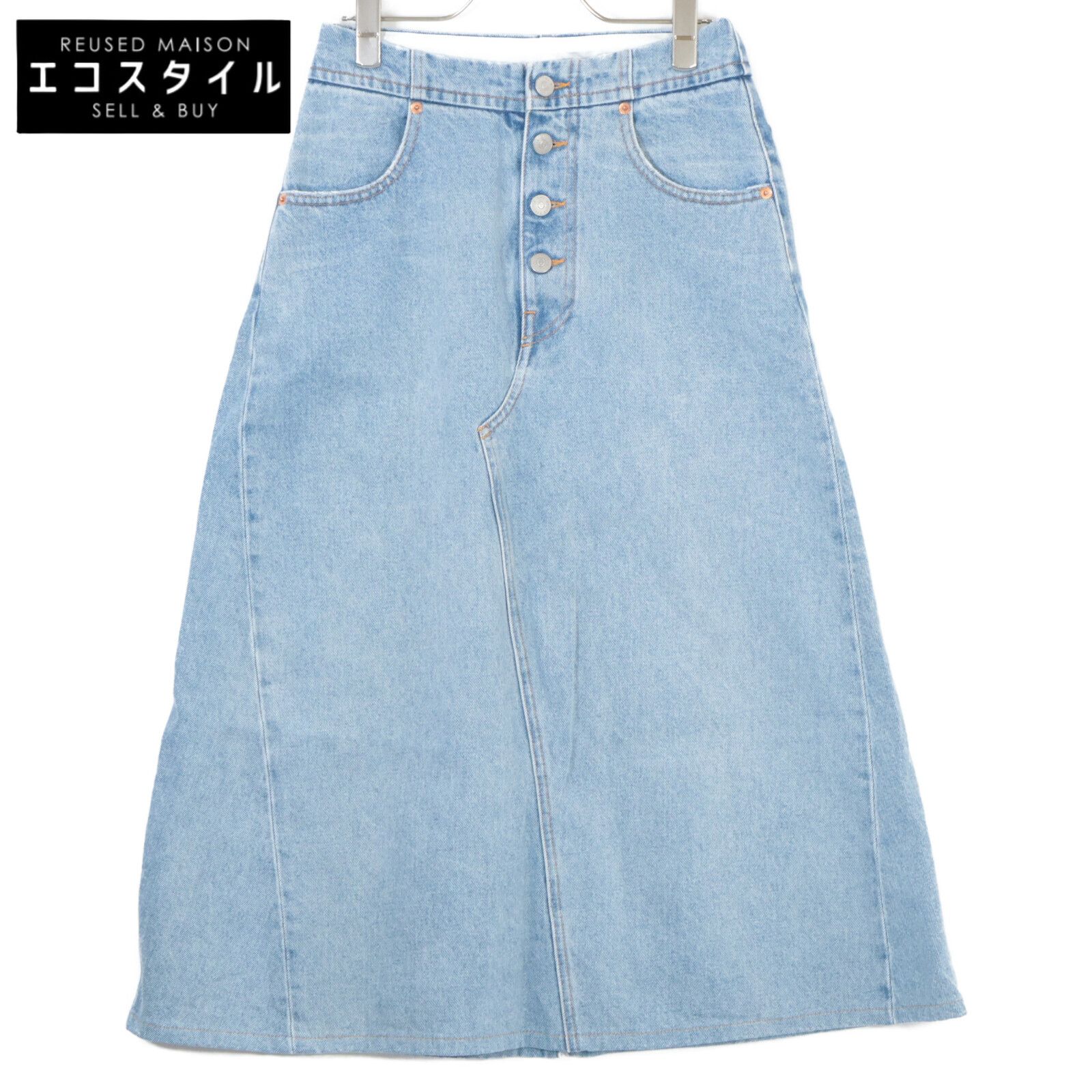 MM 6 エムエムシックス 23 AW ﾗｲﾄﾌﾞﾙｰ ﾎﾞﾀﾝﾌﾗｲﾃﾞﾆﾑﾏｷｼｽｶｰﾄ 38