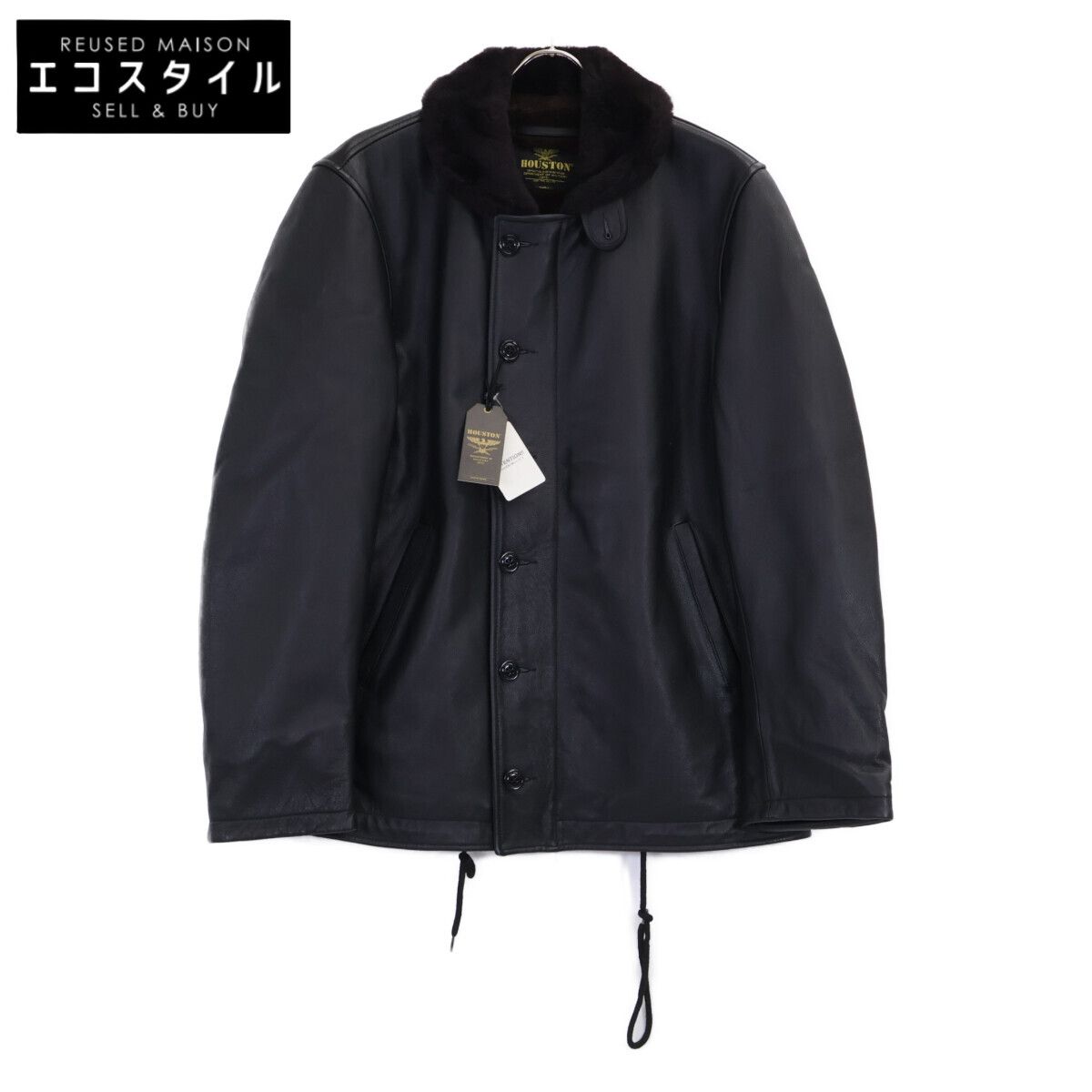 HOUSTON ヒューストン 8177 ﾌﾞﾗｯｸ COW LEATHER N-1 DECK JACKET ｶｳﾚｻﾞｰN-1ﾃﾞｯｷｼﾞｬｹｯﾄ 42 R