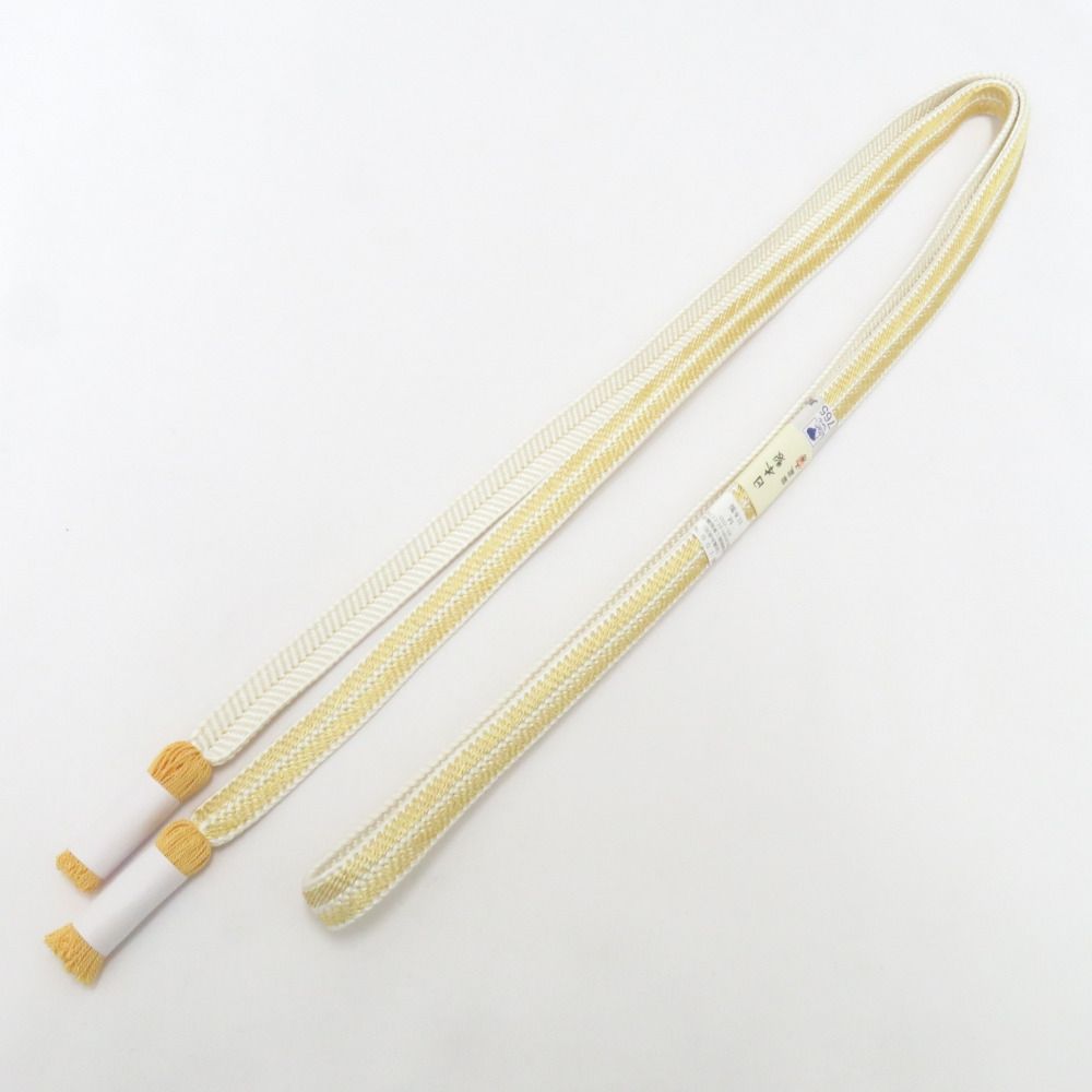 帯締め 平組 絹 イエロー×ホワイト 京都 翠嵐工房 撚り房 帯〆 正絹 Mサイズ フォーマル 和装小物 レディース 長さ163.5 cm