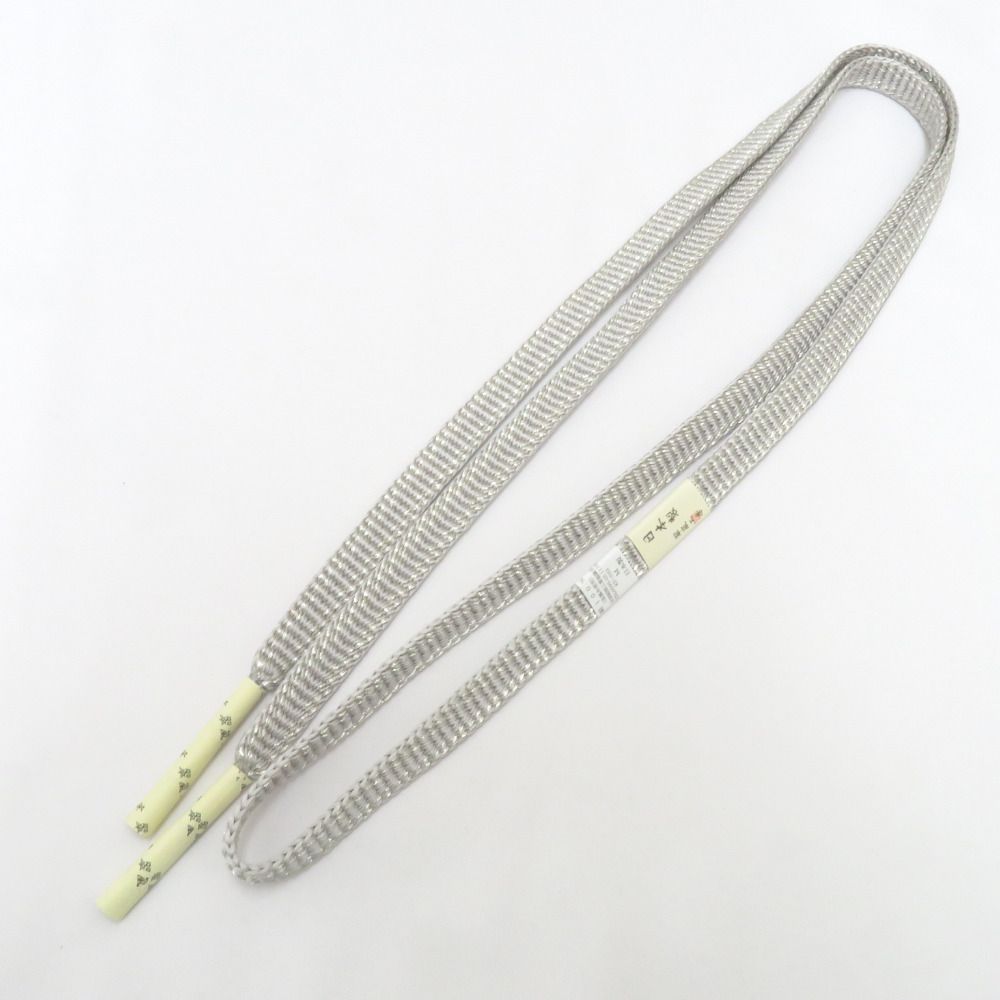 帯締め 平組 絹 グレー×シルバー 京都 翠嵐工房 帯〆 正絹 Mサイズ フォーマル 和装小物 レディース 長さ170 cm