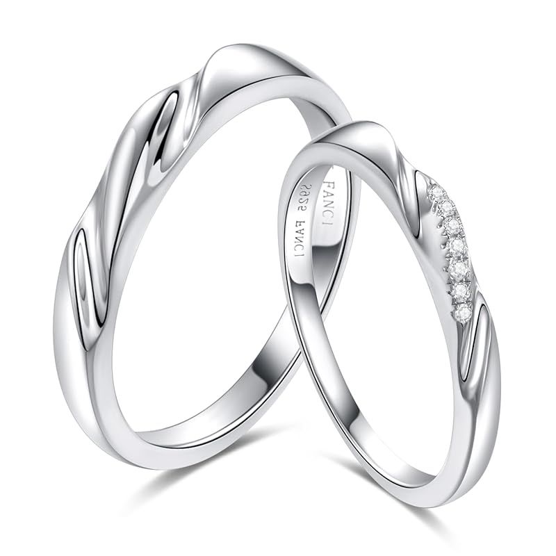 FANCIME 純銀製 リング レディース メンズ 恋のハートビート ペアイング 女10号 男17号 指輪 ジルコニア 幅2.6 mm 幅3.25 シルバー S 925 ペアリング 婚約指輪 カップル 彼女 記念日 プレゼ