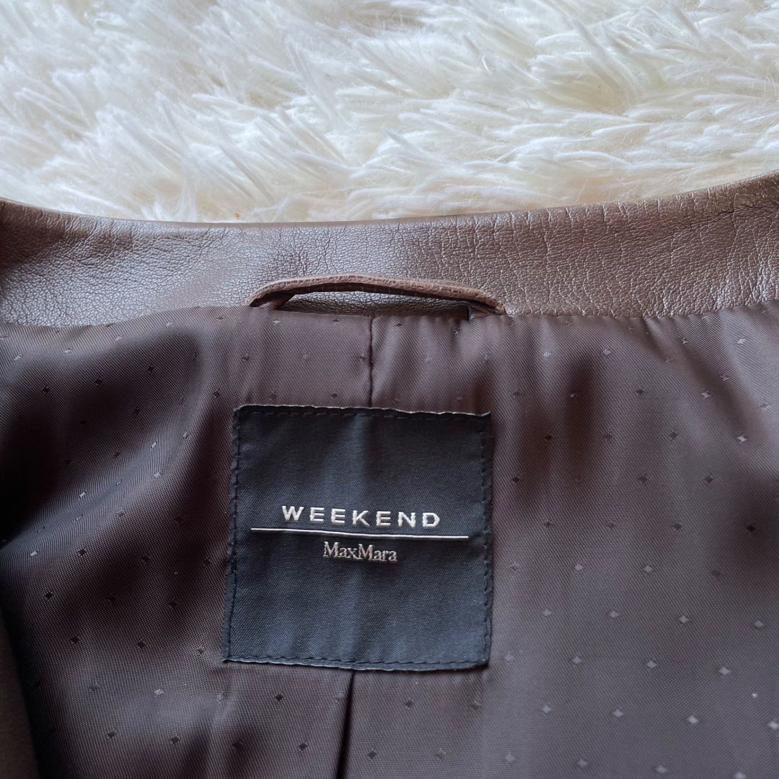  マックスマーラ Max Mara ラムレザーノー ロングジャケット コート 42 大きいサイズ 茶色 その他 レザージャケット ライダース