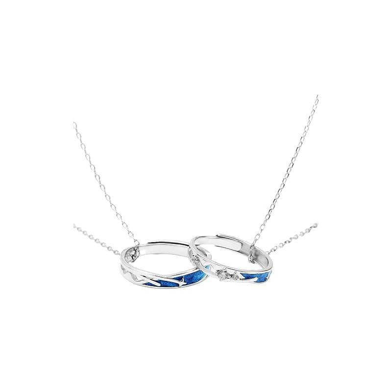 Nicoiro ペアリング 星空と流れ星 ペアルック カップル フリーサイズ シルバー S 925 製 チェーン