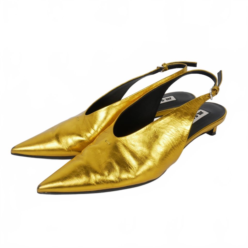 ジルサンダー JIL SANDER ポインテッドトゥ スリングバック サンダル パンプス 36 ゴールド