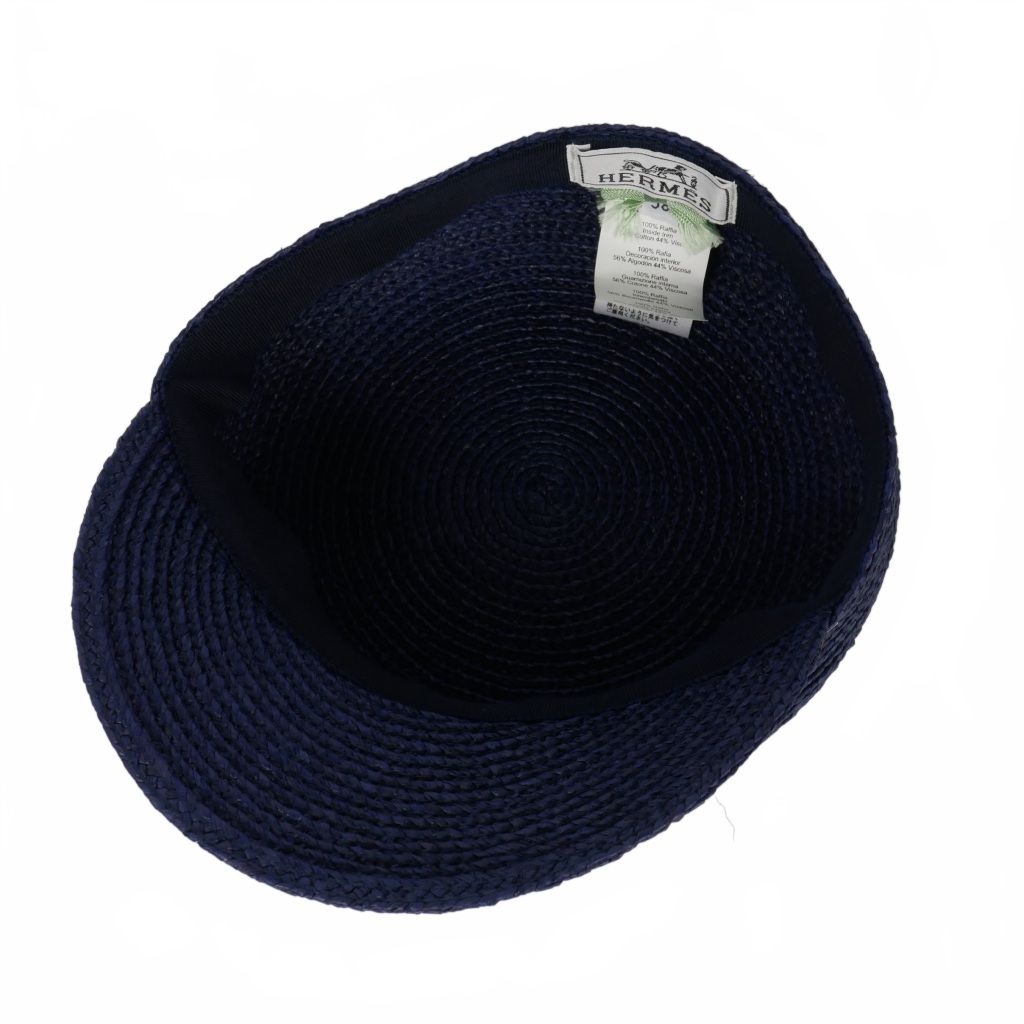 エルメス HERMES キャスケット ガラテ セリエボタン ラフィア 58 青