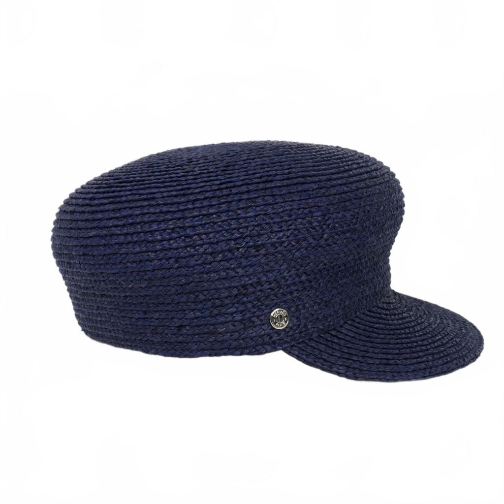  エルメス HERMES キャスケット ガラテ セリエボタン ラフィア 58 青 ブルー その他 帽子