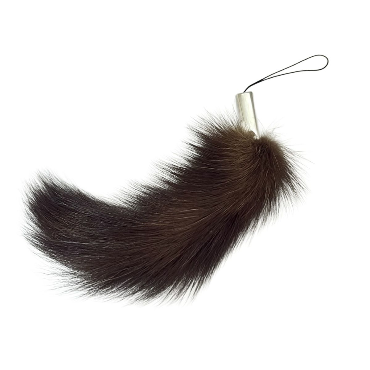 FENDI フェンディ 携帯ストラップ - ダークブラウン×シルバー×黒 ファー