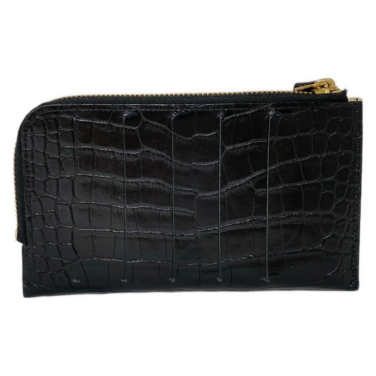 アクセソワ ドゥ マドモワゼル 札入れ - 黒 型押し加工 L字ファスナー スワロフスキークリスタル レザー