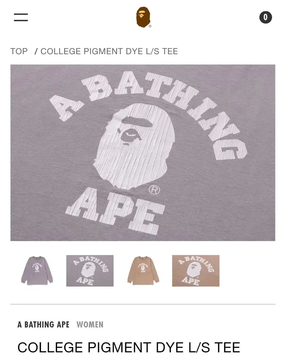 A BATHING APE アベイシングエイプ カレッジ ピグメント PIGMENT ダイ ロングスリーブ Tシャツ グレー
