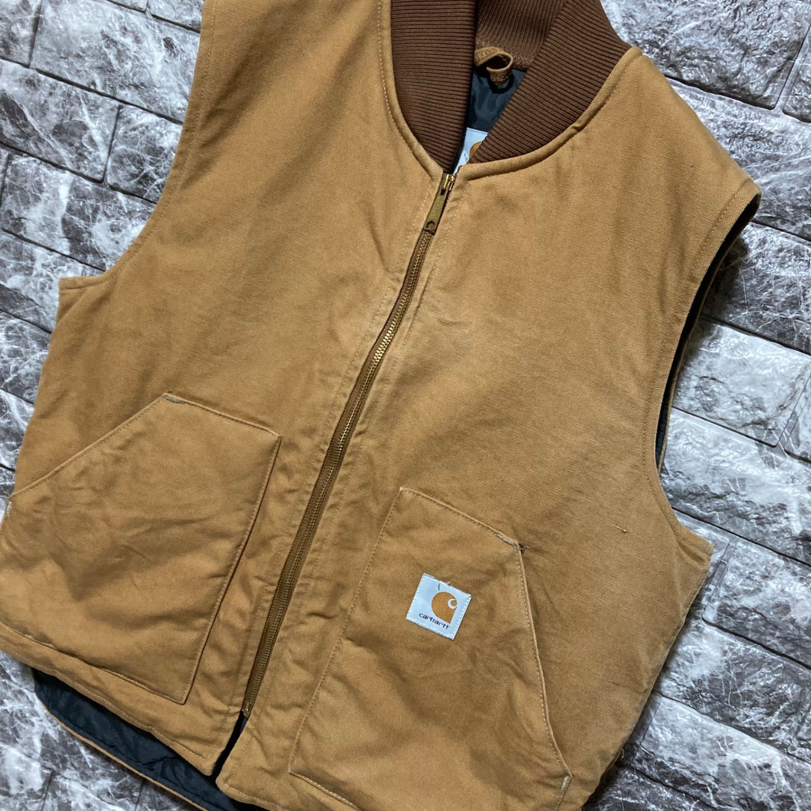 CARHARTT ダックベスト L USA製 腰ゴム カーハート DUCK VEST ブラウン