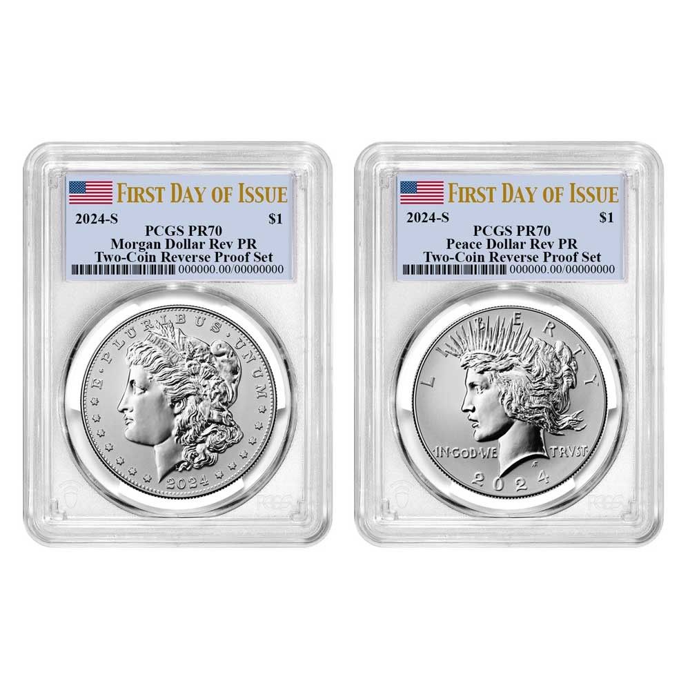 2025-S Reverse Proof 1 Morgan and Peace Silver Dollar 2 pc Set PCGS PR 70 FDOI
