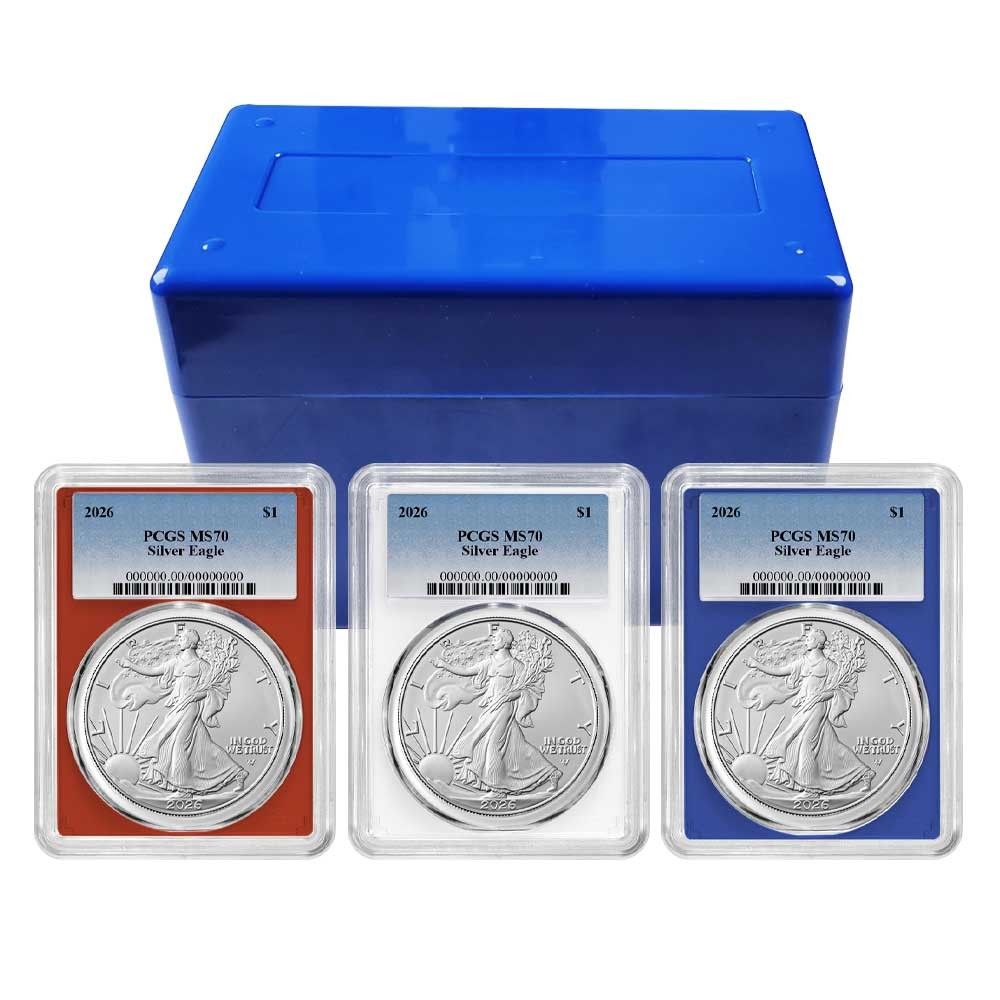 2026 1 American Silver Eagle 3 pc Set PCGS MS 70 Blue Label Red White