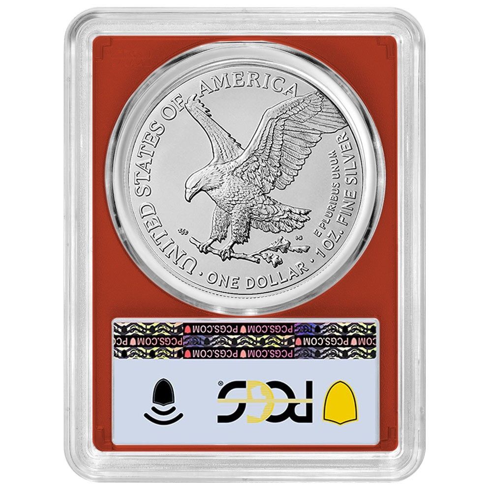 2025 W 1 American Silver Eagle PCGS MS 70 FDOI Flag Label Red Frame