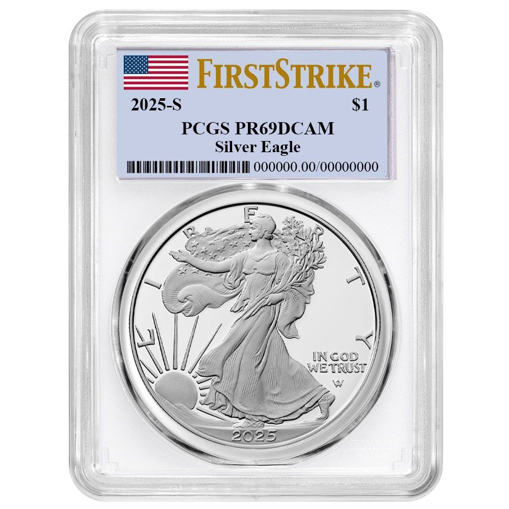 2025-S Proof 1 American Silver Eagle PCGS FS Flag Label White Frame