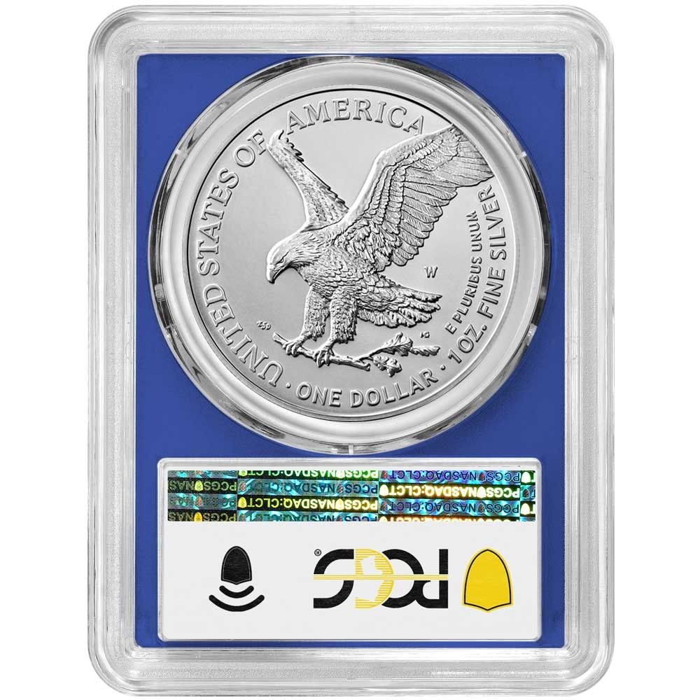 2025 W Burnished 1 American Silver Eagle PCGS SP 70 Blue Label Frame