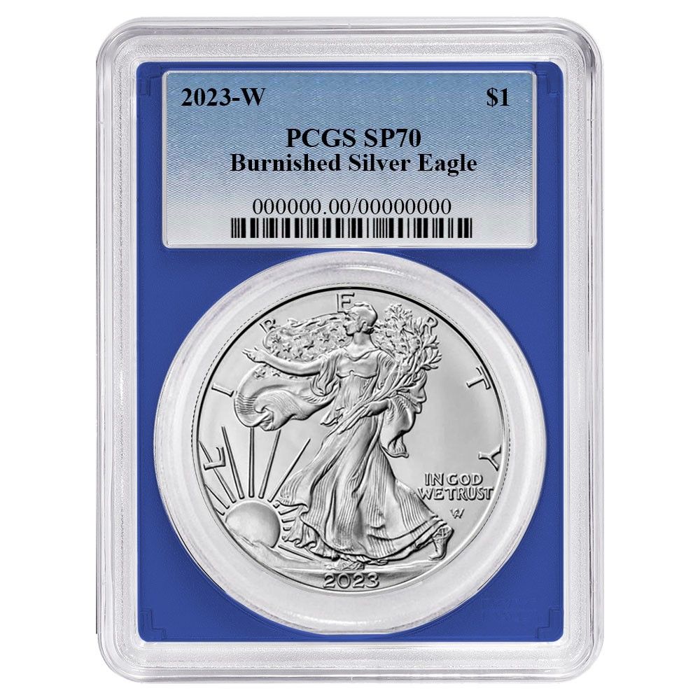 2025-W Burnished 1 American Silver Eagle PCGS SP 70 Blue Label Frame