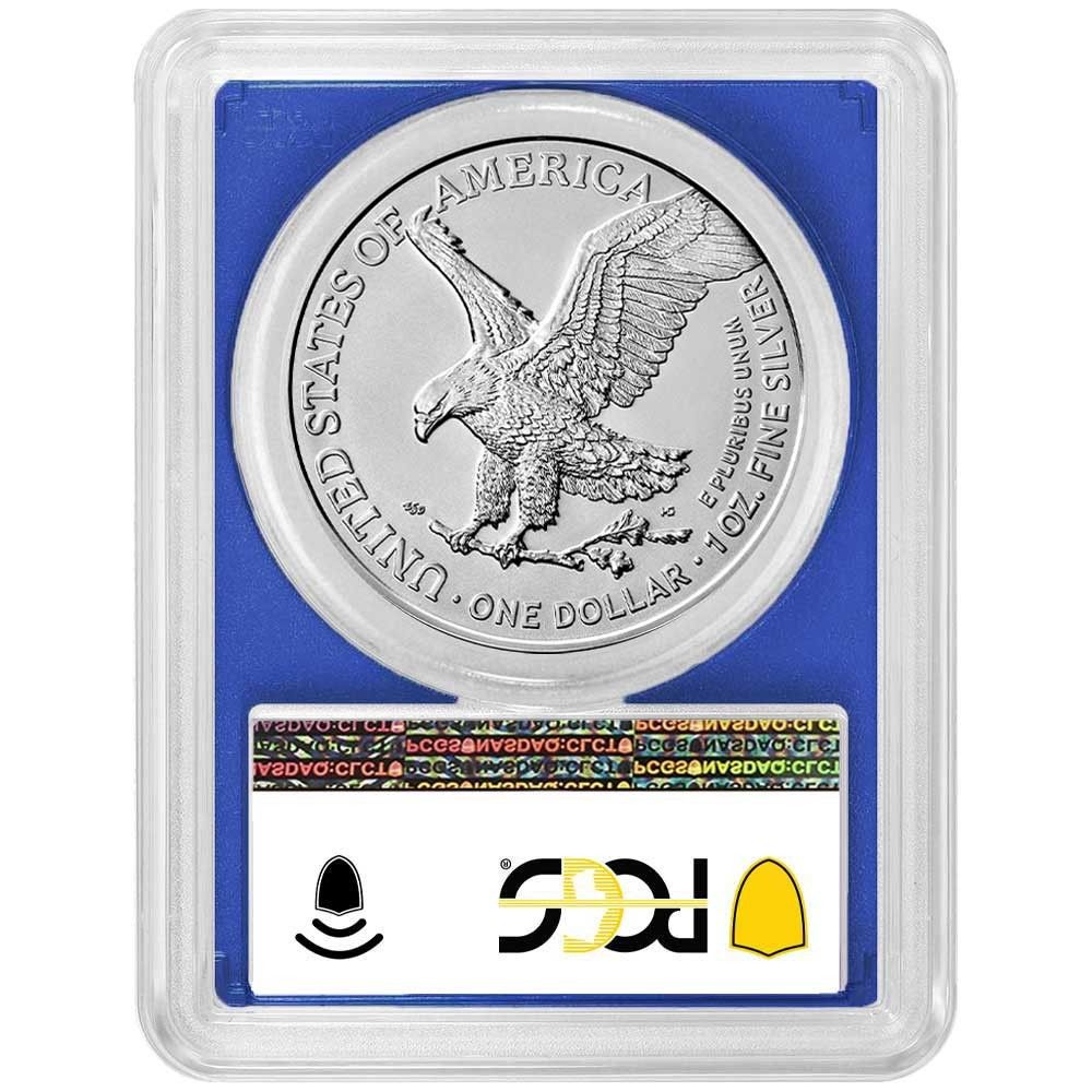 2021 W 1 Type 2 American Silver Eagle PCGS MS 70 Blue Label Frame