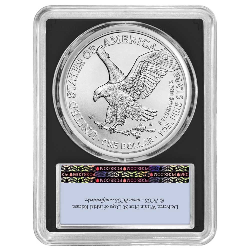 2025 1 American Silver Eagle PCGS MS 70 FS Flag Label Black Frame