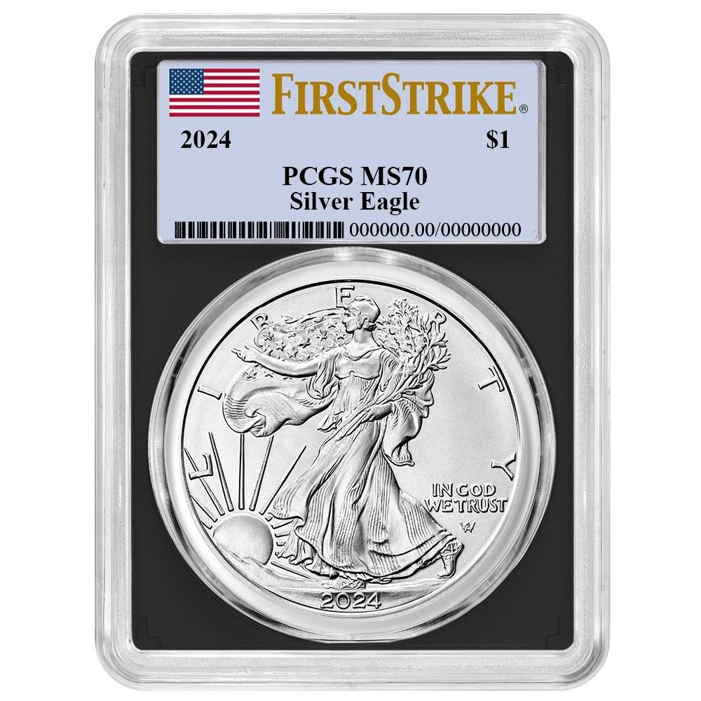 2025 1 American Silver Eagle PCGS MS 70 FS Flag Label Black Frame