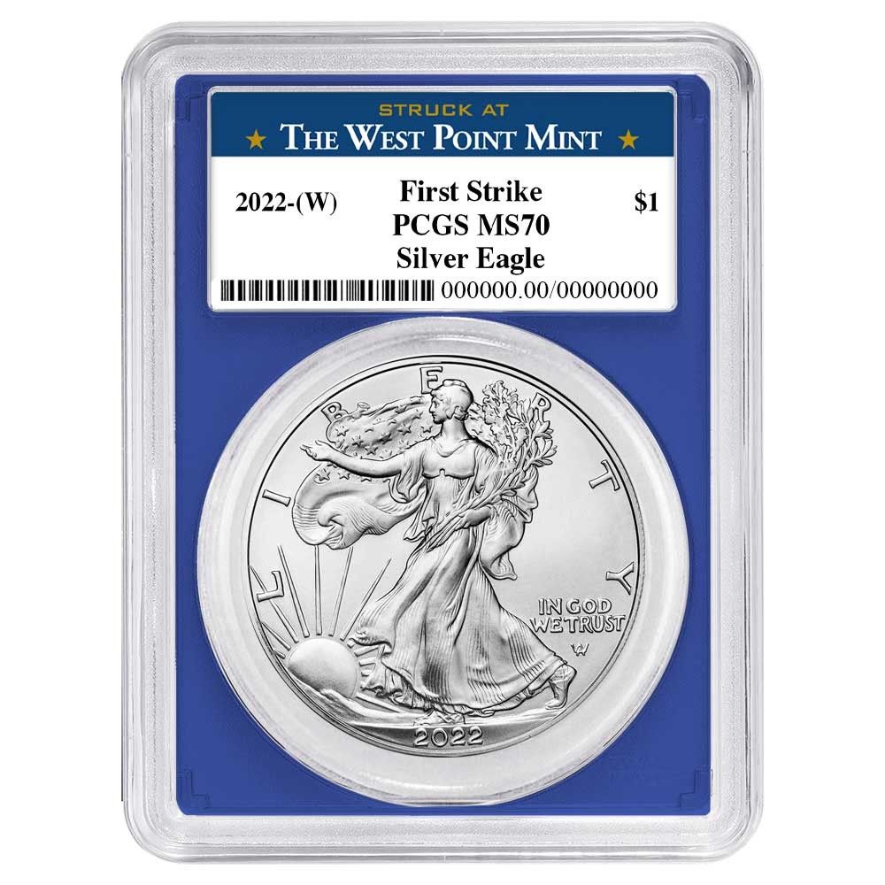 2025 W 1 American Silver Eagle PCGS MS 70 FS West Point Label Blue Frame