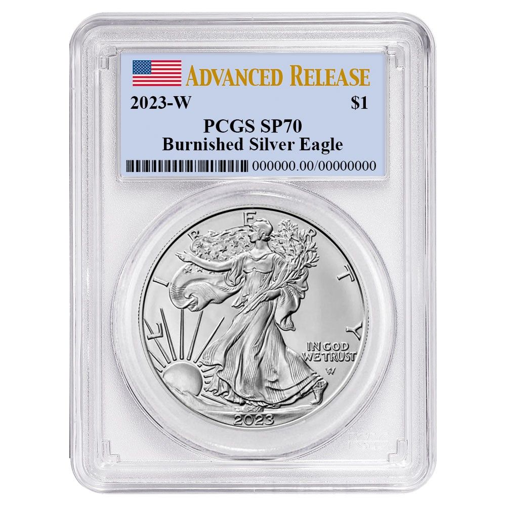 2025-W Burnished 1 American Silver Eagle PCGS SP 70 AR Flag Label