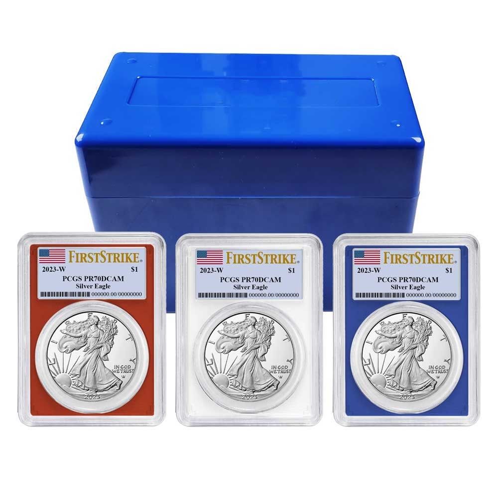 2025 W Proof 1 American Silver Eagle 3 pc Set PCGS FS Flag Label Red