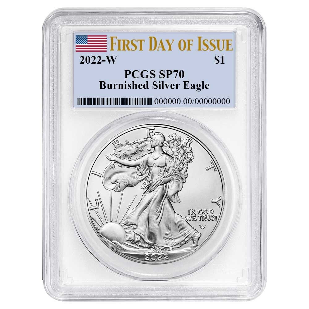 2025 W Burnished 1 American Silver Eagle PCGS SP 70 FDOI Flag Label White Frame