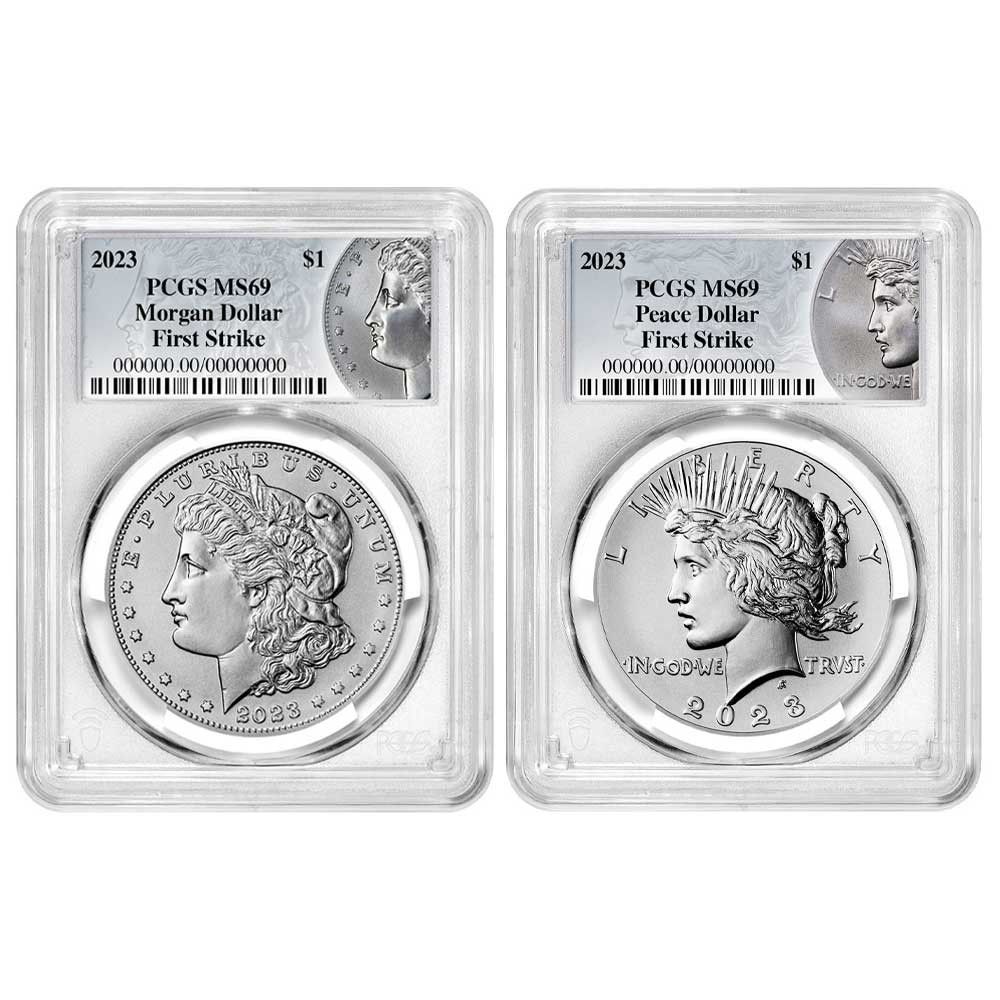 2025 1 Morgan and Peace Silver Dollar 2 pc Set PCGS MS 69 FS