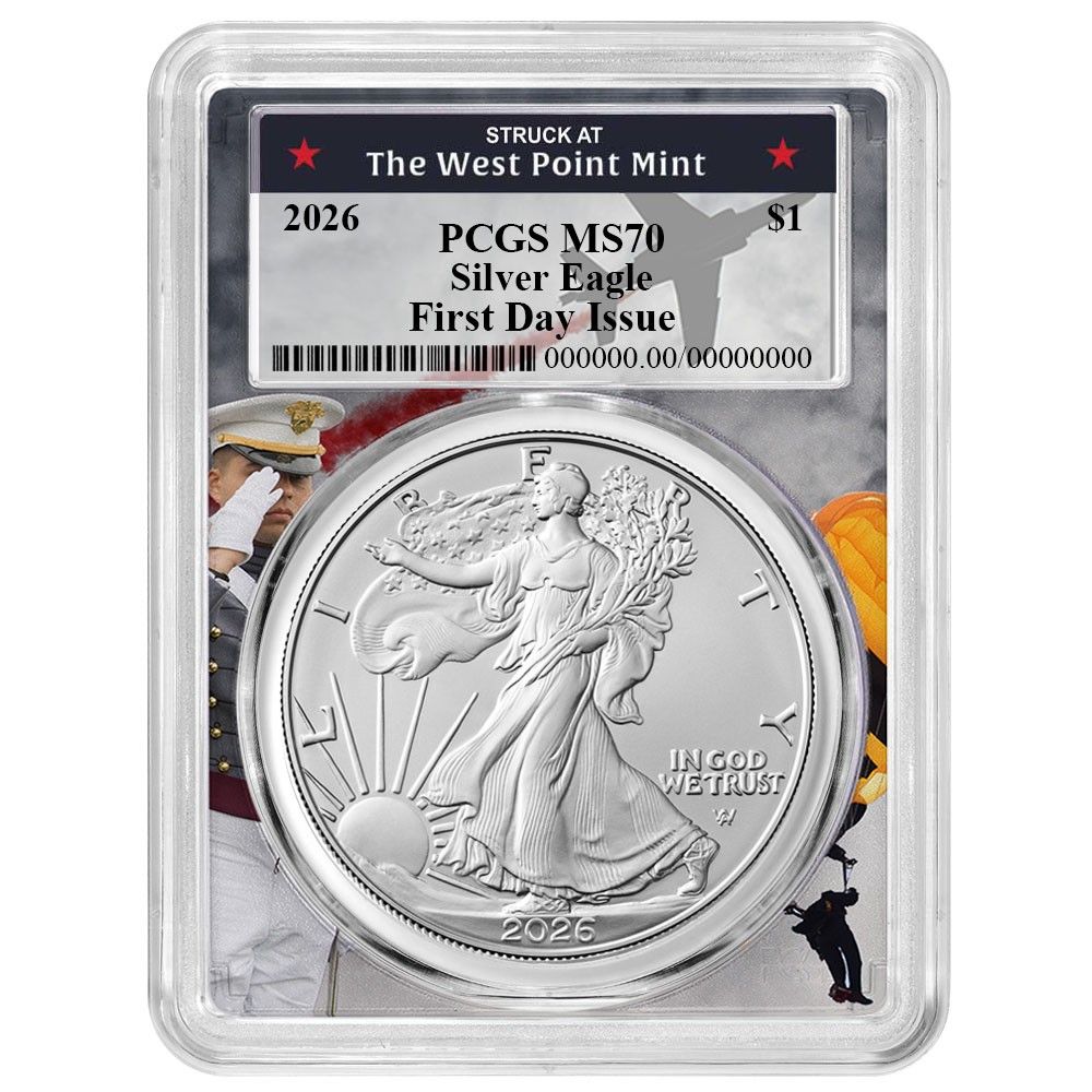 2026 1 American Silver Eagle PCGS MS 70 FDOI West Point Frame