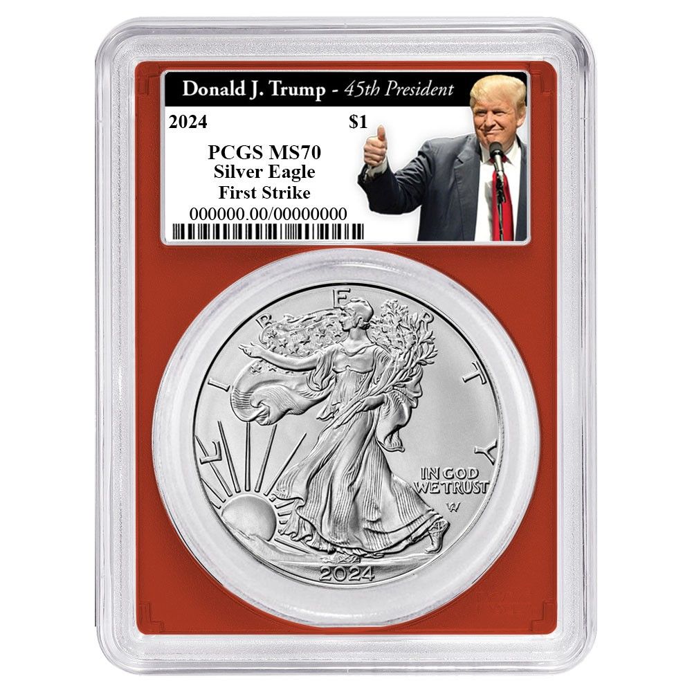 2025 1 American Silver Eagle PCGS MS 70 FS Trump 45 th President Label Red Frame