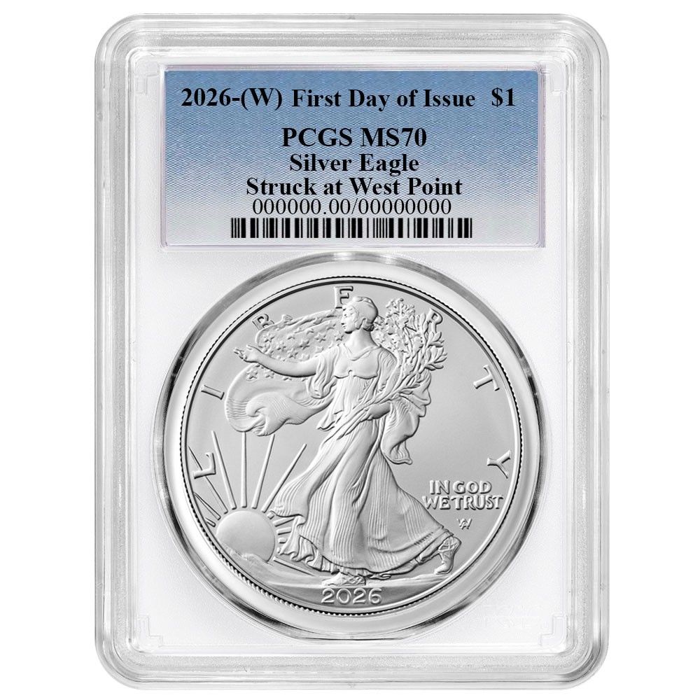 2026 W 1 American Silver Eagle PCGS MS 70 FDOI Blue Label White