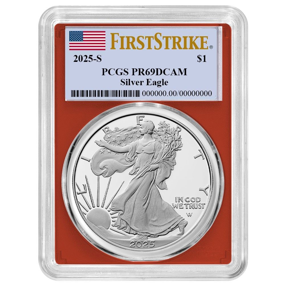 2025-S Proof 1 American Silver Eagle PCGS FS Flag Label Red Frame