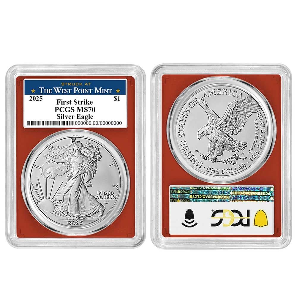 2025 1 American Silver Eagle 3 pc Set PCGS MS 70 FS West Point Label Red White