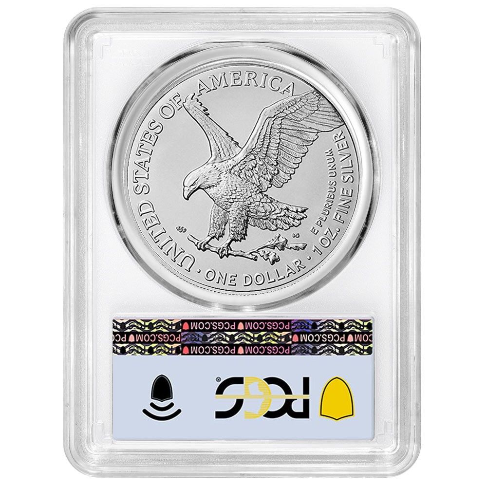 2026 W 1 American Silver Eagle PCGS MS 70 FDOI Flag Label White