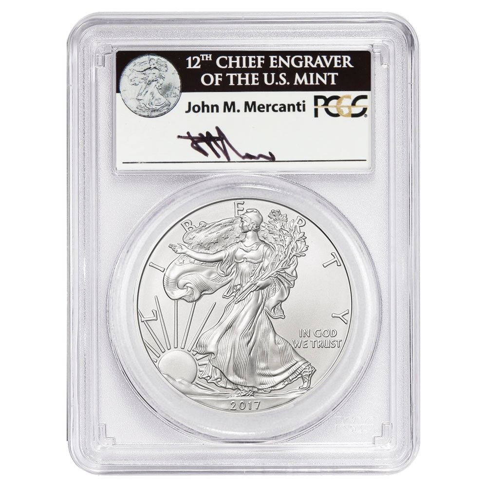 2017 W 1 American Silver Eagle PCGS MS 70 Mercanti Signed Label of the