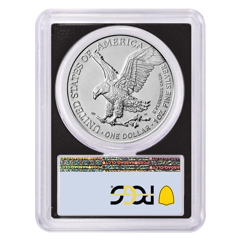 2025 1 American Silver Eagle PCGS MS 70 FDOI Flag Label Black Frame
