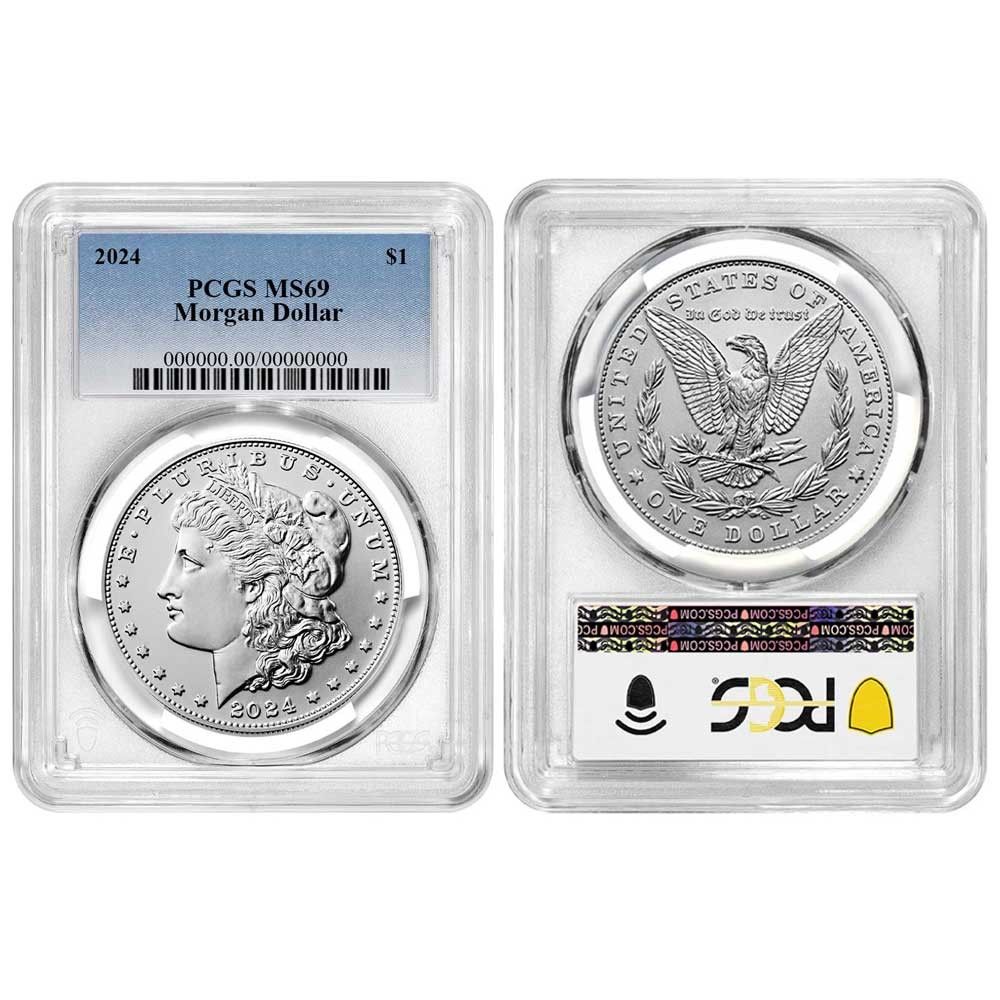 2025 1 Morgan and Peace Silver Dollar 2 pc Set PCGS MS 69 Blue Label