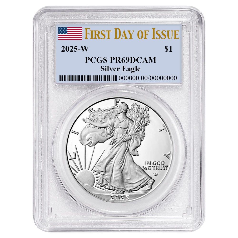 2025-W Proof 1 American Silver Eagle PCGS FDOI Flag Label