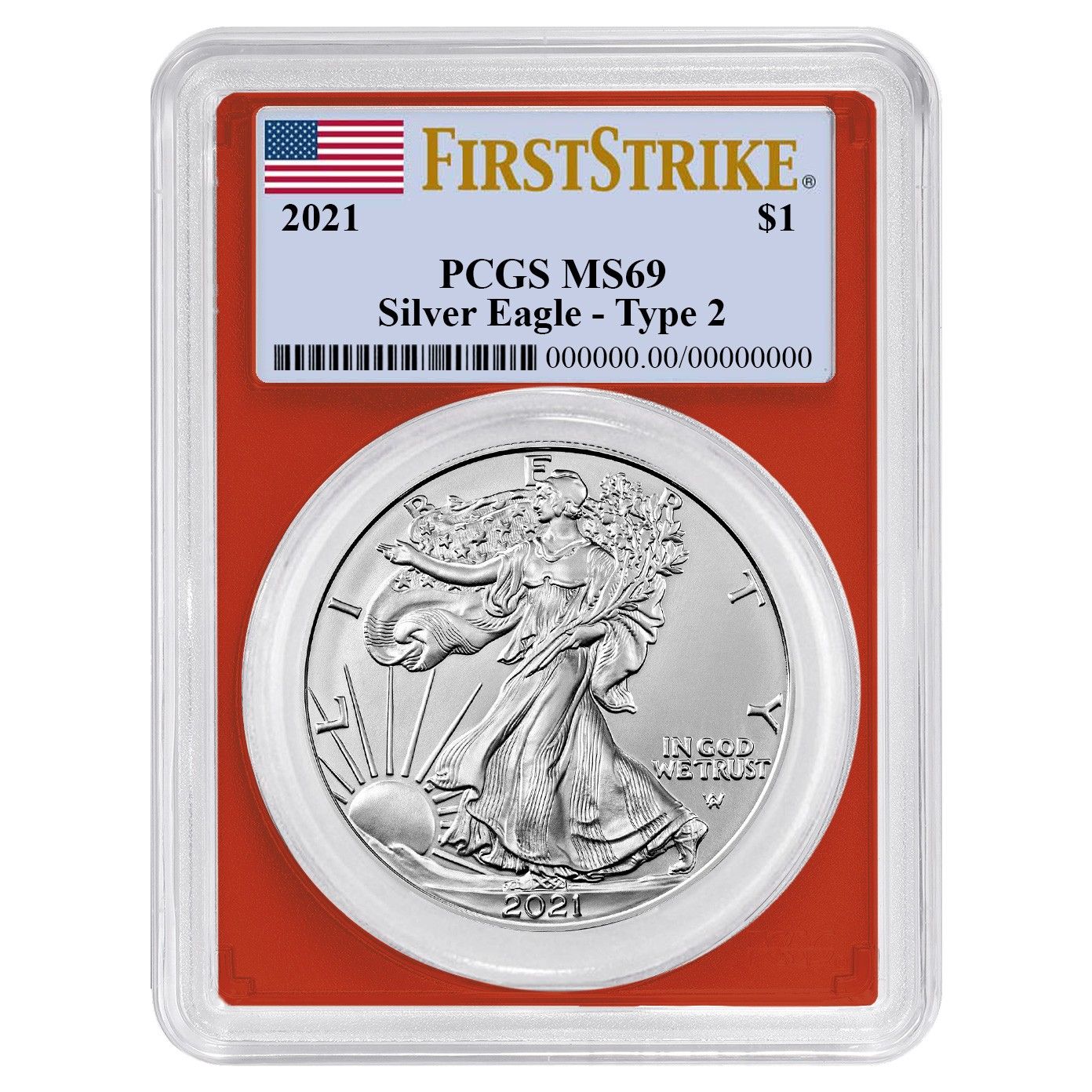 2021 1 Type 2 American Silver Eagle 3 pc Set PCGS MS 69 FS Flag Label Red White