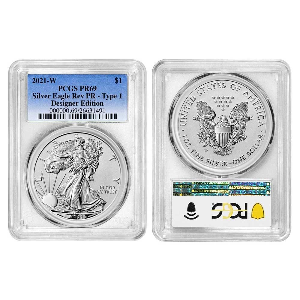 2021 Reverse Proof American Silver Eagle Designer 2 pc Set PCGS PR 69 Blue Label
