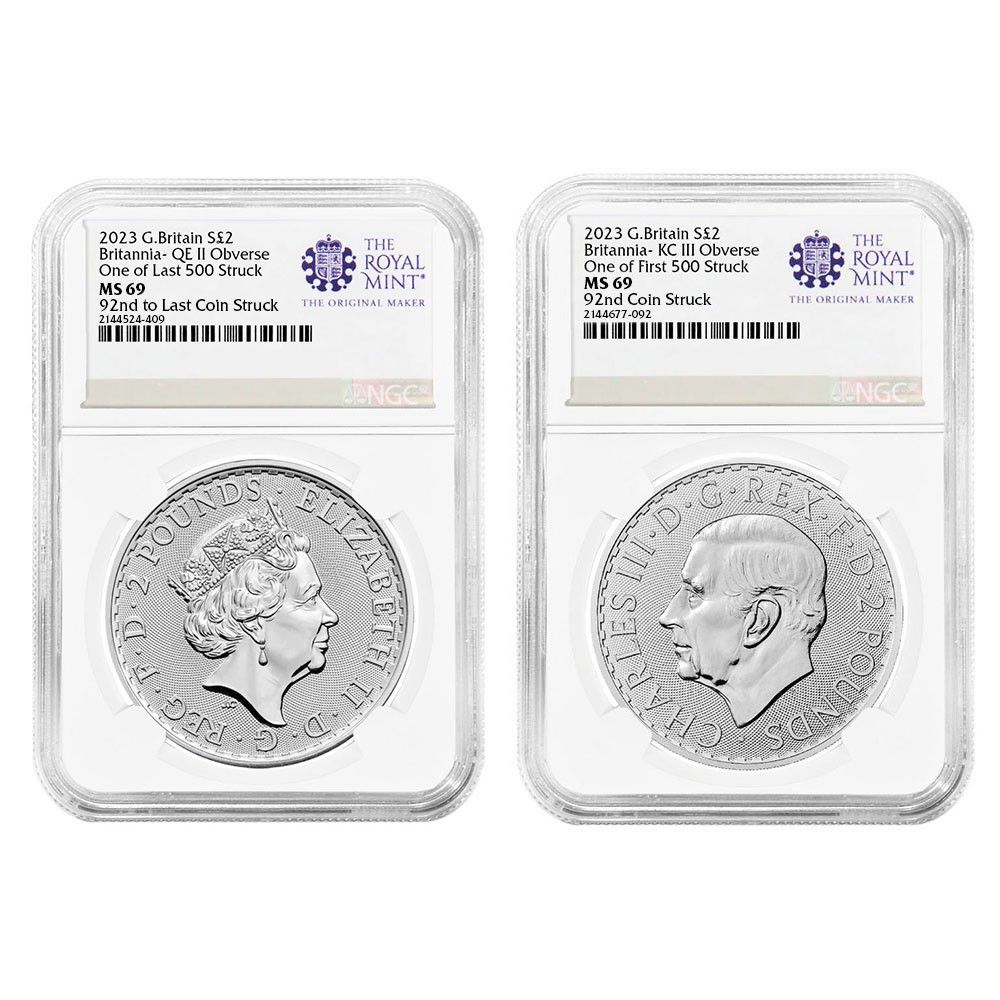 英国製 シルバー ブリタニア セット NGC MS 69 ファースト ラスト 500 ストラック 92 ロイヤル