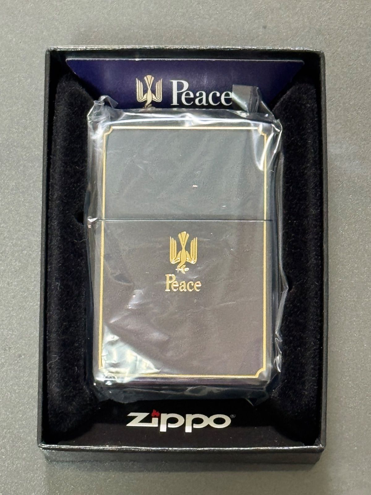 zippo ピース ブルーチタン ゴールド刻印 品 Peace BLUE TITAN 2019年製 デットストック ケース 保証書