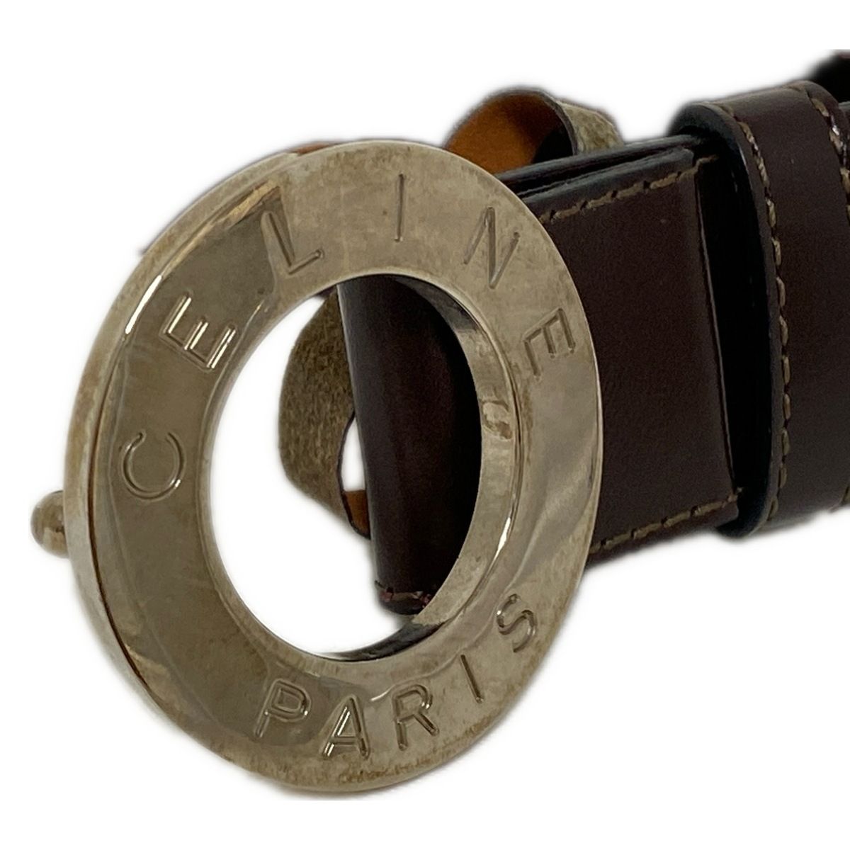  CELINE セリーヌ ベルト - ダークブラウン×シルバー レザー ベルト 小物