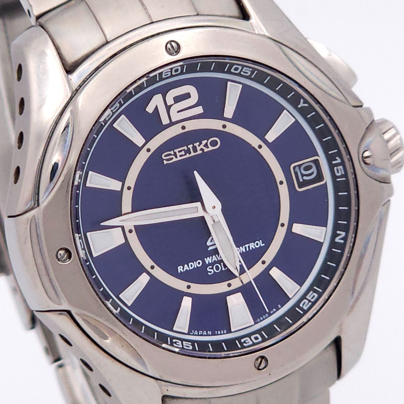SEIKO セイコー イグニッション 7 B 22-0 AA 0 ソーラー電波 動作品 チタニウム 青