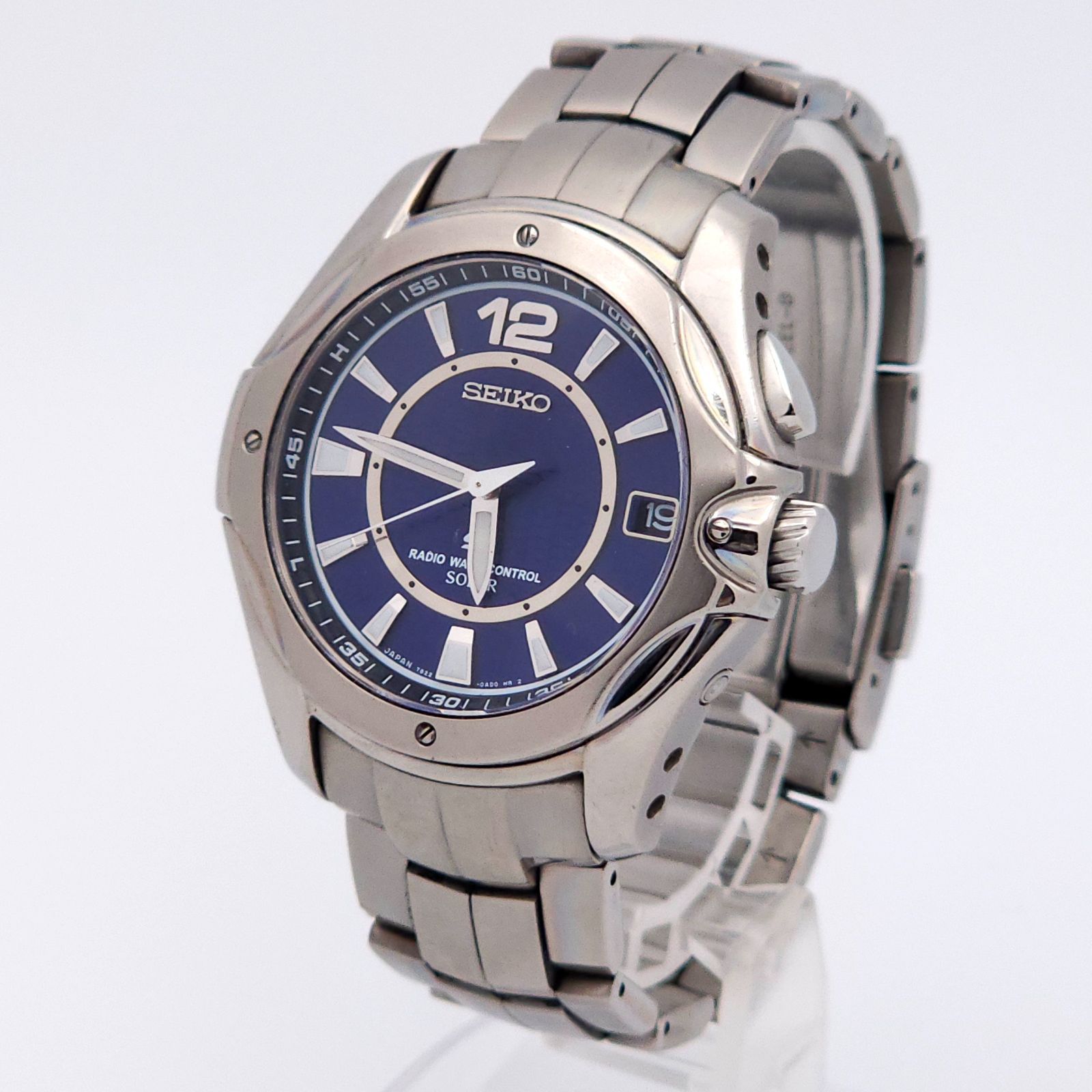 SEIKO セイコー イグニッション 7 B 22-0 AA 0 ソーラー電波 動作品 チタニウム 青