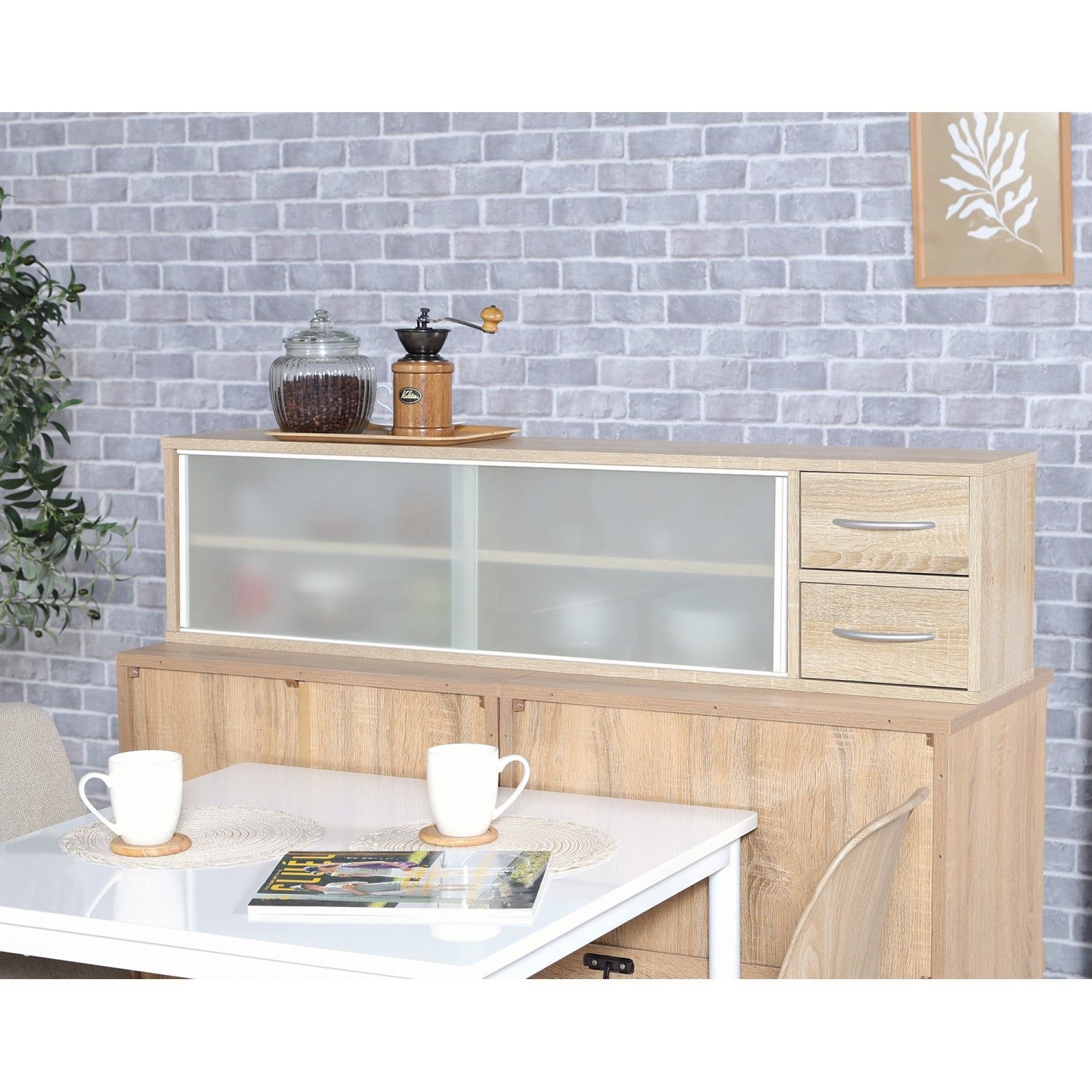 カウンター上 キッチン収納ラック 幅120 cm 食器棚 キッチンボード キッチン収納 調味料ケース 調味料ラック