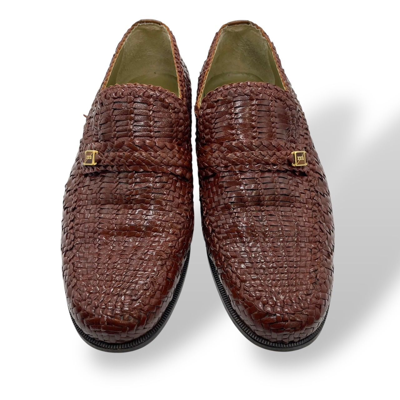 美品 madras マドラス レザーシューズ ローファー メッシュ 編み込み 