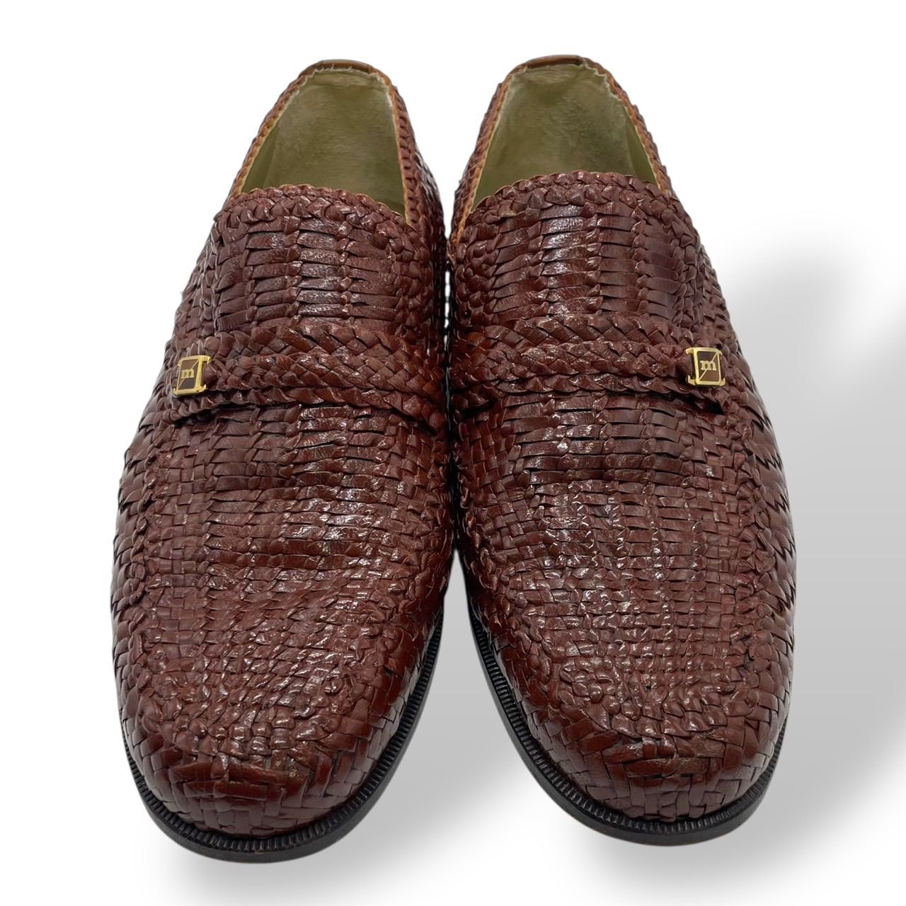 美品 madras マドラス レザーシューズ ローファー メッシュ 編み込み 